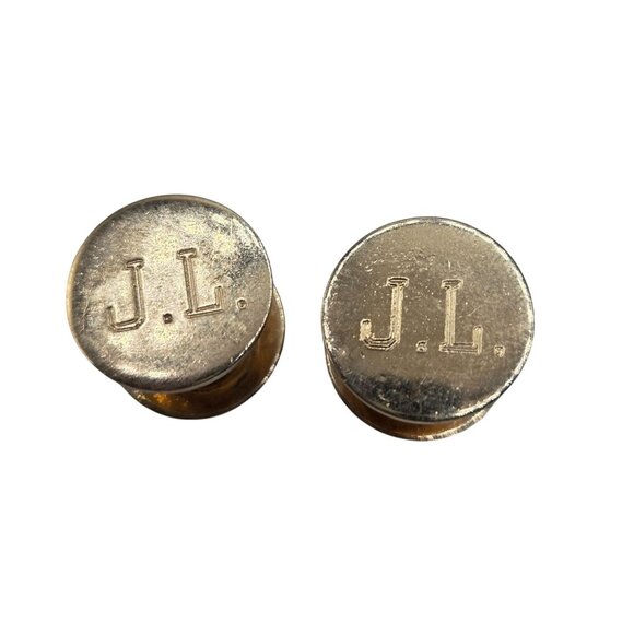 Vintage Gold Tone Cuff Kinks Engraved J L - Picture 1 of 2